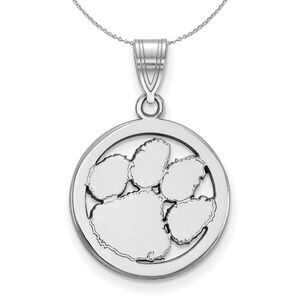 Sterling Silver Clemson U Small Circle Pendant Necklace - 24 Inch